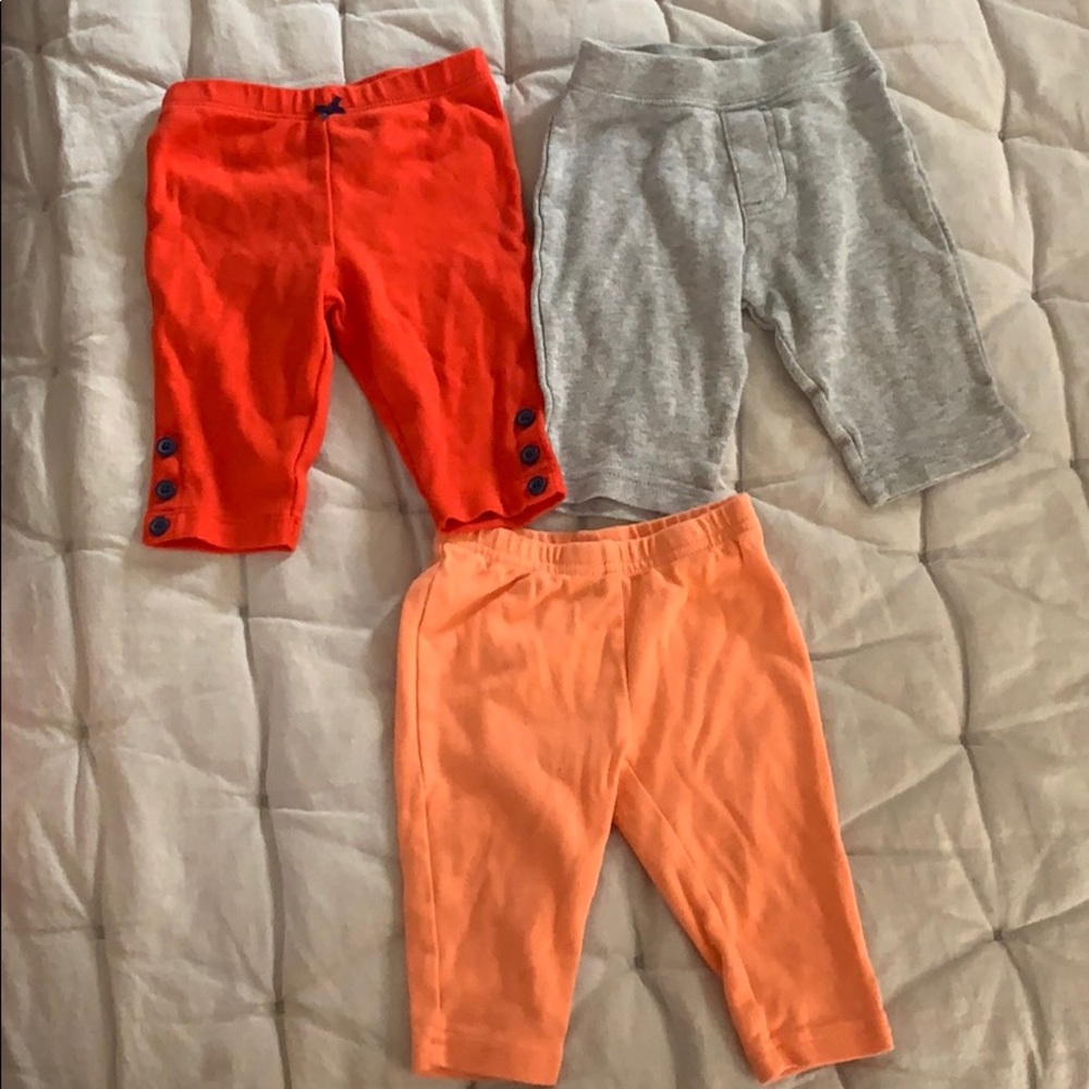 3 pairs of baby pants 3 month grey red and peach